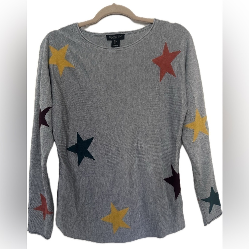 Rachel Zoe Gray Star-Print Crewneck Sweater